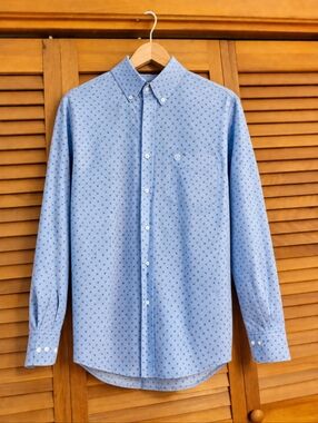 George Strait Wrangler Light Blue Patterned Button-Down Shirt